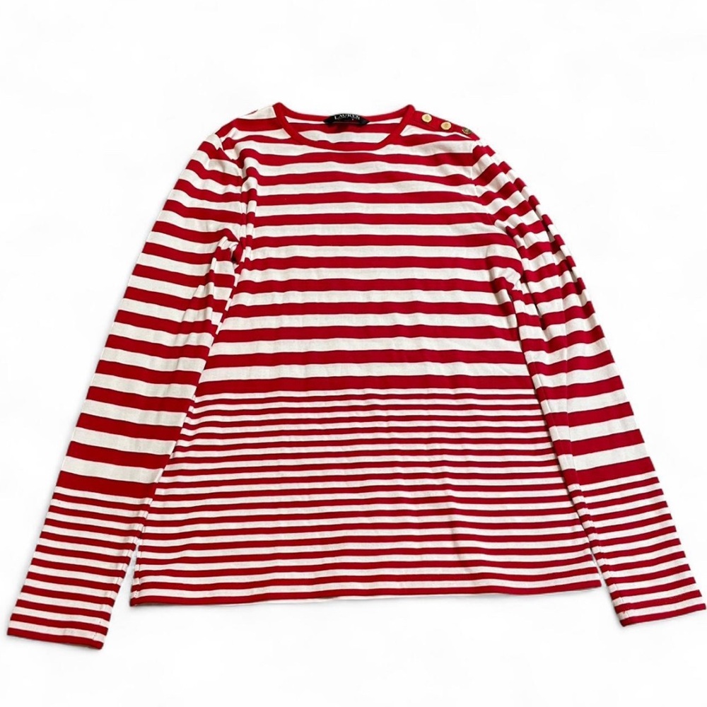 Women’s Lauren Ralph Lauren Red/White Striped Long Sleeve Gold Buttons Size L